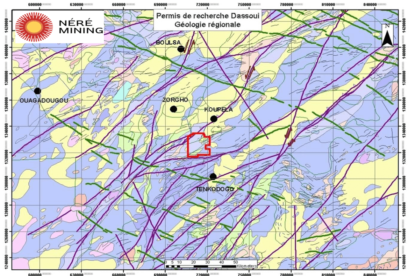 Carte géologique régionale du permis d’exploration de Dassoui