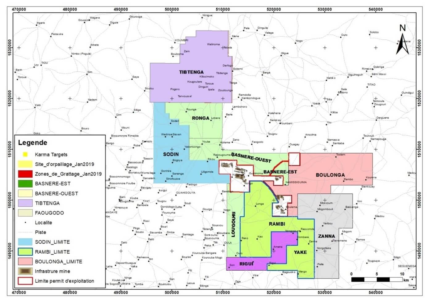 Carte des permis d’exploration et des cibles minérales